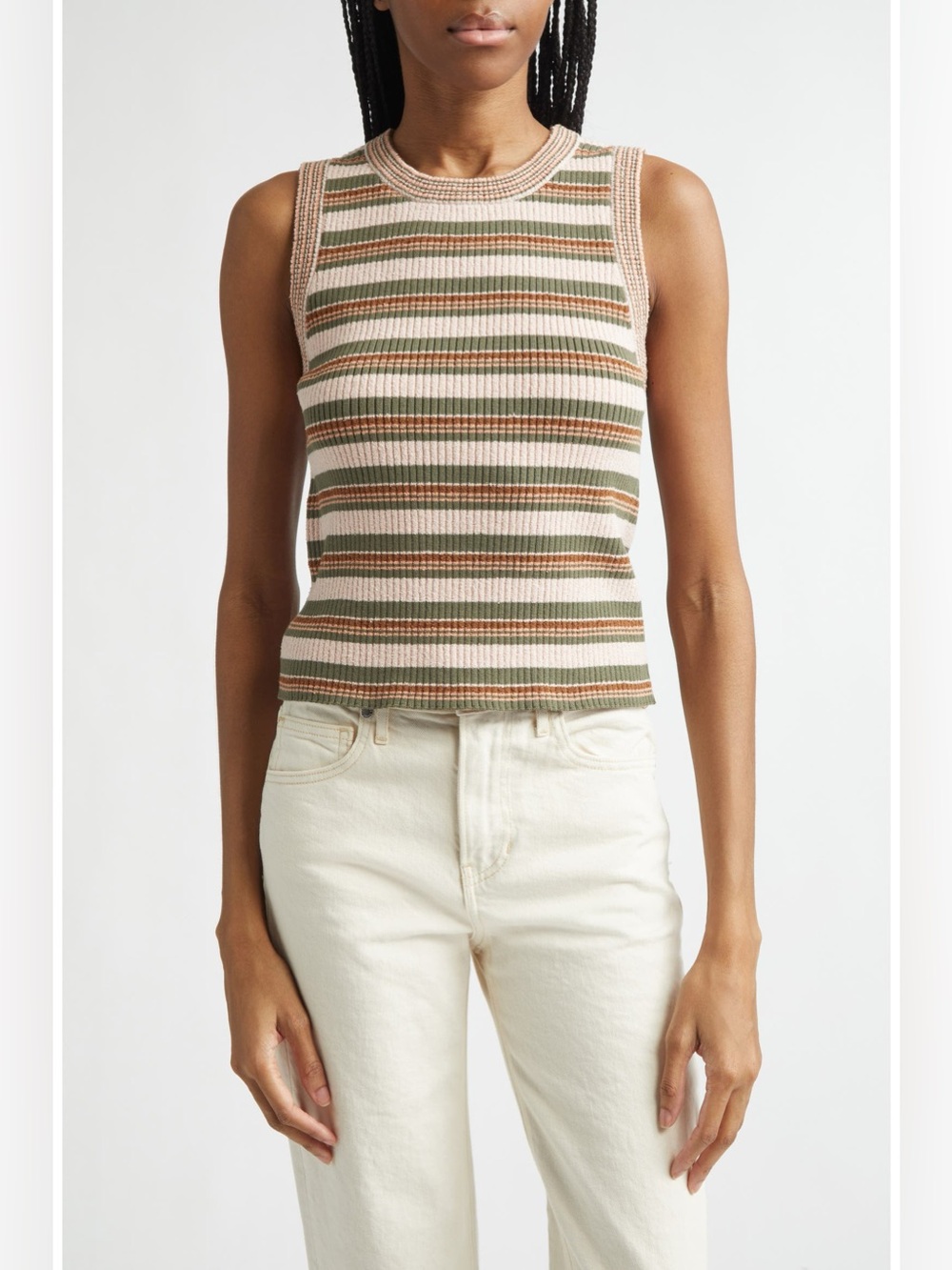 Veronica Beard Jerrell Stripe Stretch Cotton Rib Tank Top